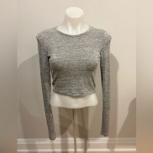 Wilfred Free Gray Speckled Long Sleeve Crop Top